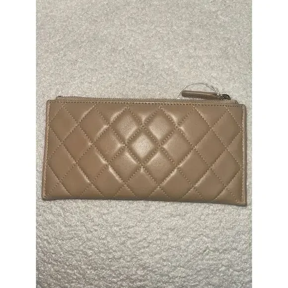 Chanel Beige Quilted Leather Zip Wallet with Authenticity Card - Picture 2 of 6
